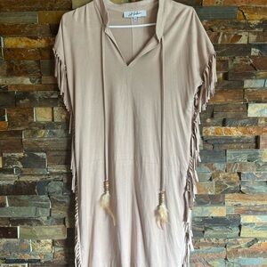 Vintage America Suede Taupe Fringe Mini Dress Size Tunic Dress Size XS/S